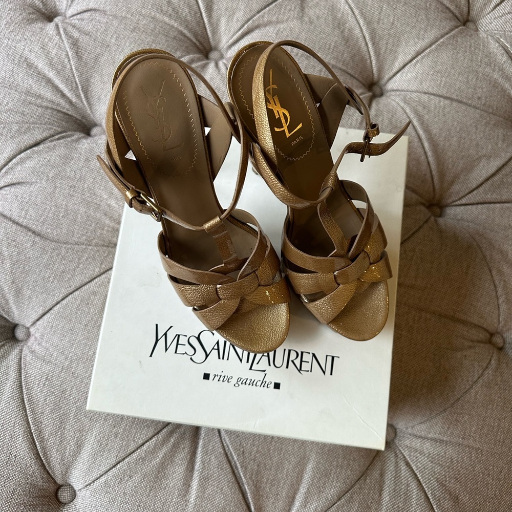Preloved Authentic YSL Yves Saint Laurent Tribute Barny Heels in Light Clay